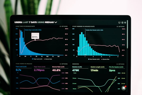 Data analytics dashboard on screens